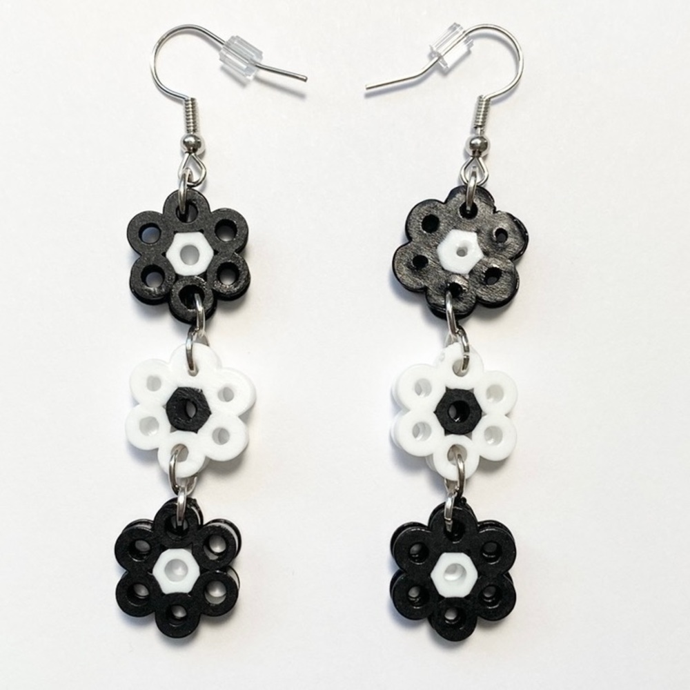 Flower Chain Perler Bead Earrings Black/White. New